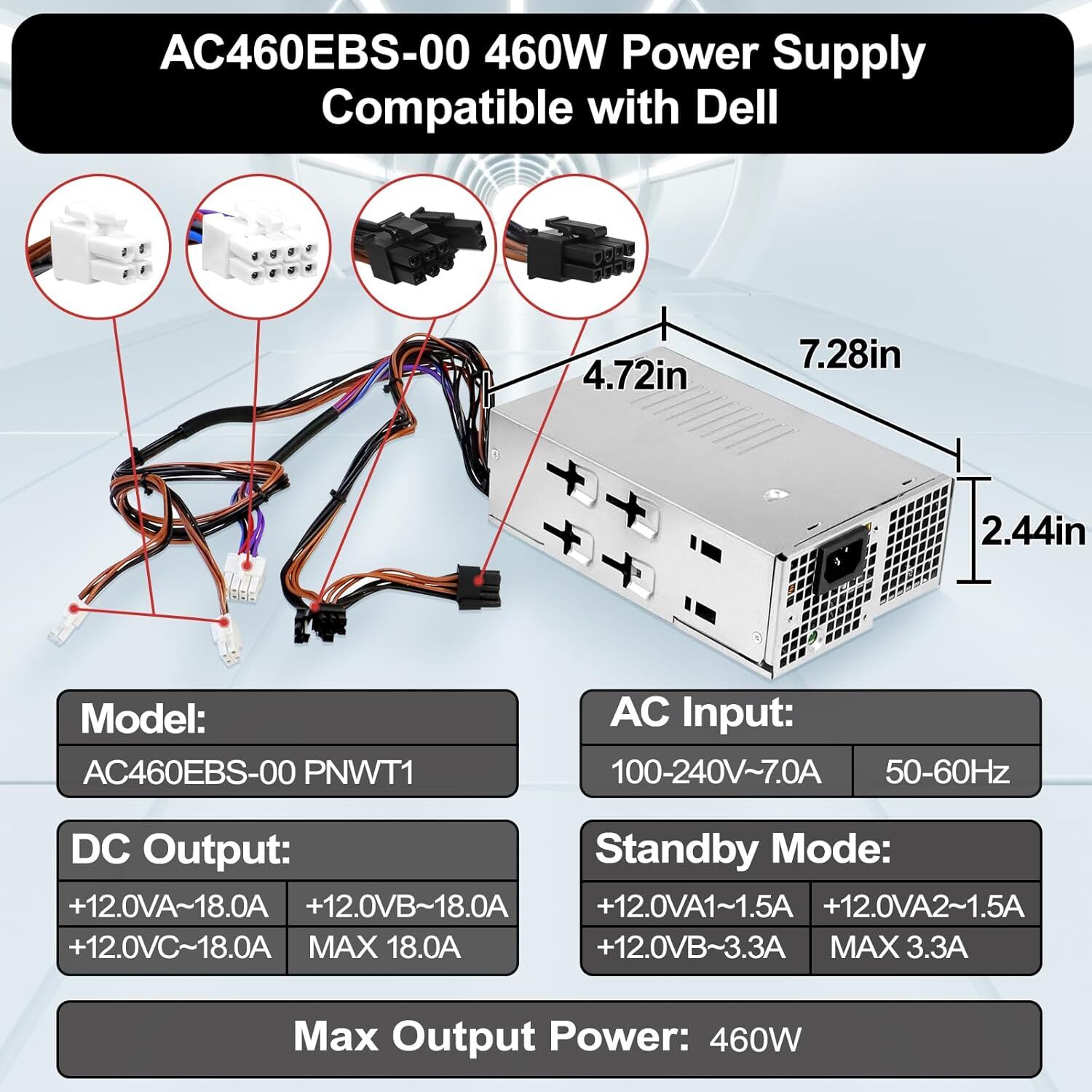 AC460EBS-00 T63HC 460W Power Supply For DELL XPS 8950 3020 R13 R14 HU460EBS-00