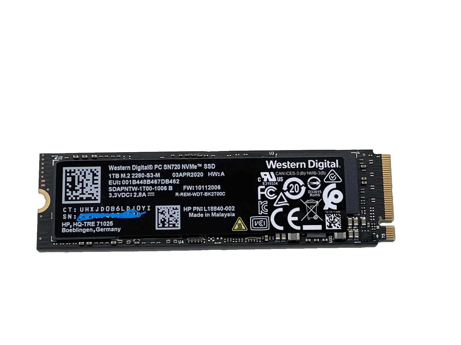 WDC PC SN720 1TB NVMe M.2 Gen3 SSD | 98% Health | 10,447 Hours | Tested