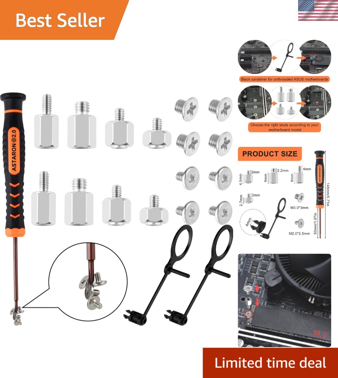 Durable S2 Steel M.2 SSD Mounting Screw Kit for ASUS, Gigabyte, MSI – 19 Pieces