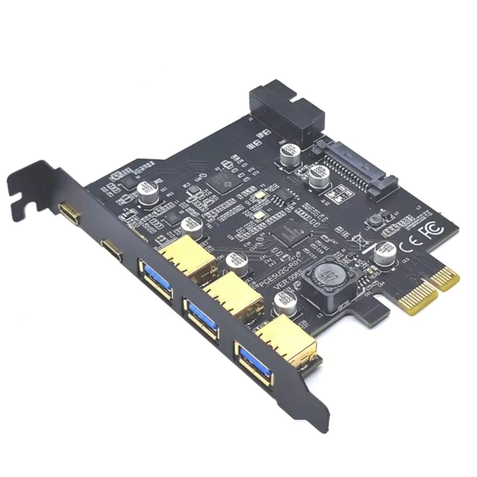 USB 3.2 GEN1 PCIE Expansion Card 5-Ports 2*Type-C 3*USB-A 19-Pin Converter 5Gbps