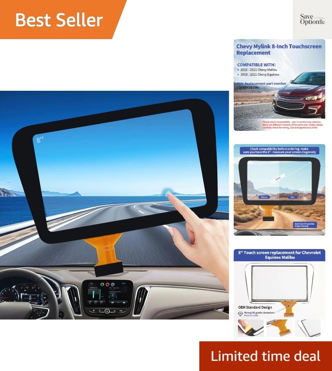 Touch Screen Digitizer Replacement for LQ080Y5DZ06 2016-2021 Chevy Malibu Equ…