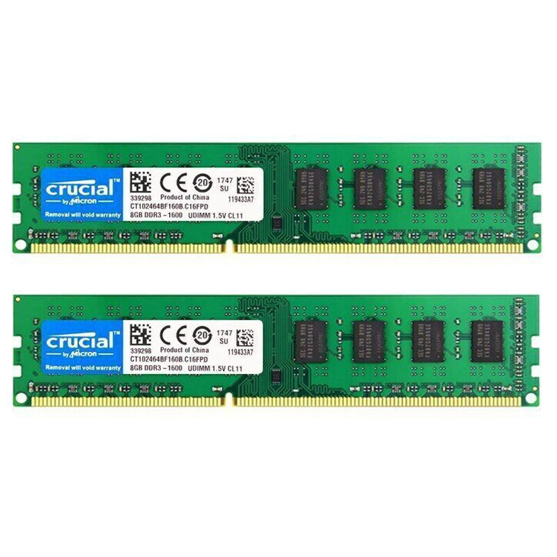 Crucial DDR3 16GB (2X8GB) KIT 1600 MHz PC3-12800 DIMM 240Pin non-ECC Memory RAM
