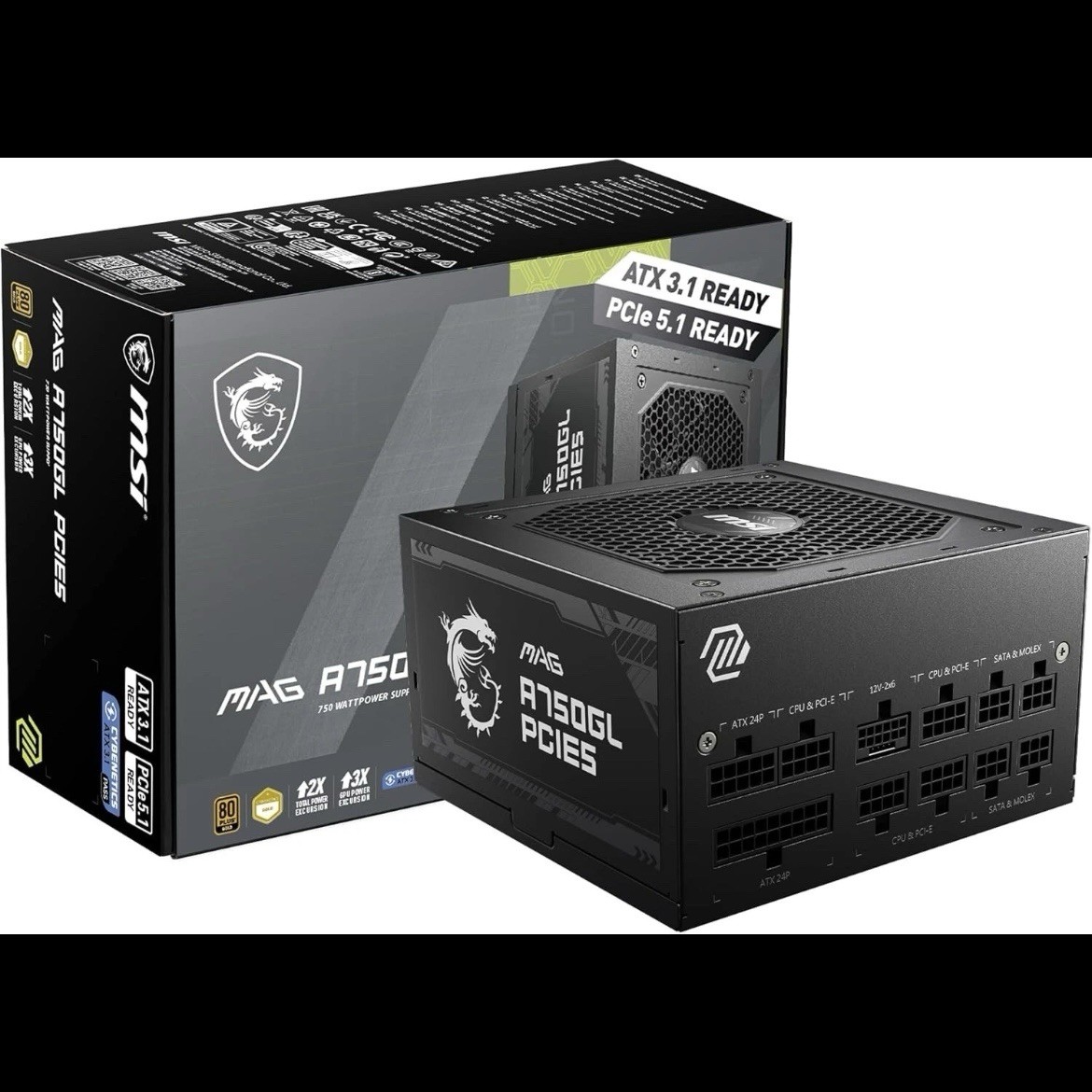 MSI MAG A750GL PCIE5 PCIE 5.1 & ATX 3.1 FULL MODULAR 750W GAMING POWER SUPPLY