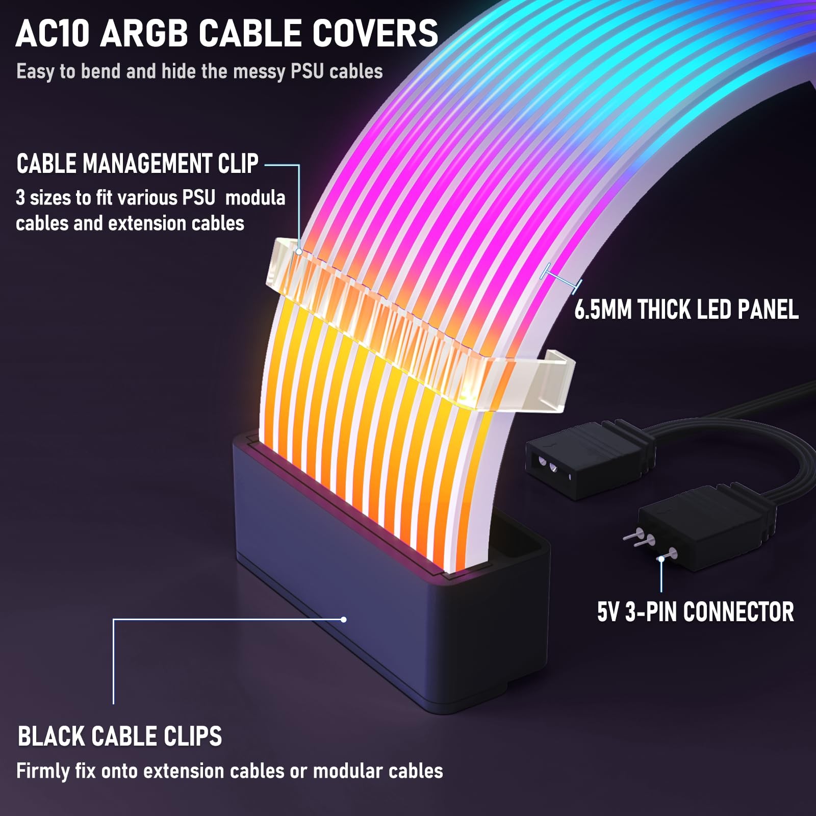 Auotac RGB Cables Cover Kit, Flex Power Cable Cover for 24-Pin Motherboard an…
