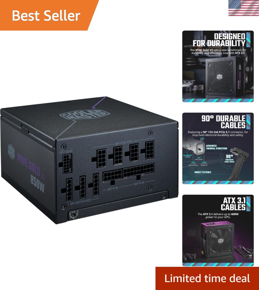 MWE Gold 850 V3 Fully Modular 850W Power Supply – 80+ Gold Certified for Gaming