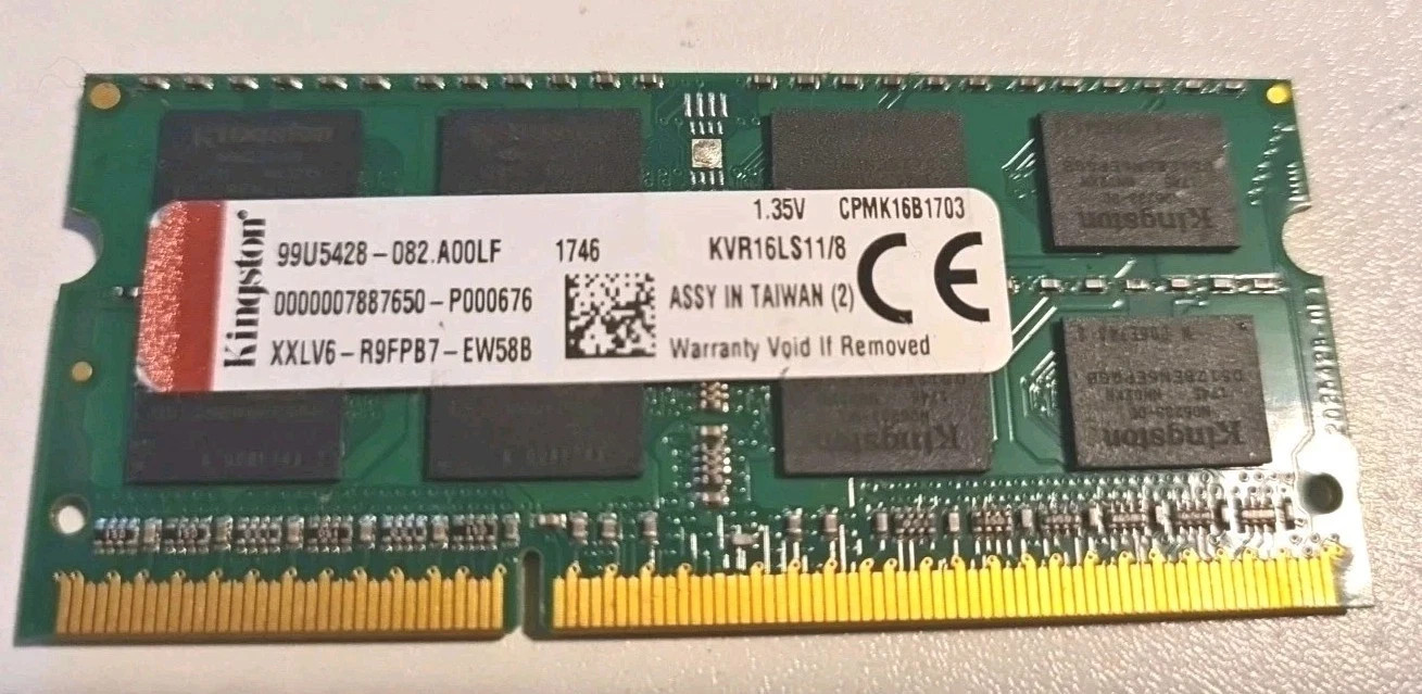 16GB (2x8GB) DDR3L PC3L-12800 1600MHz Kingston KVR16LS11/8 Sodimm RAM LAPTOP
