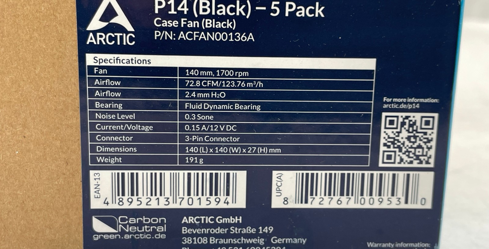 Arctic P14 PWM PST 140mm ACFAN00136 Case Fan 5-Pack Black Cooling Fan Value Pack