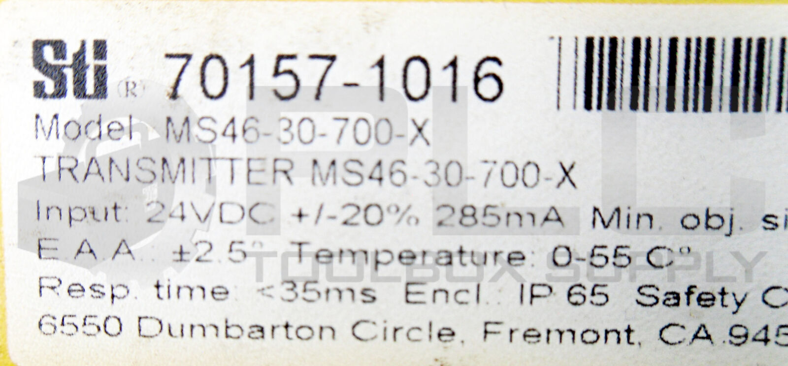 STI MS46-30-700-X LIGHT CURTAIN TRANSMITTER MINI SAFE 4600 MS4630700X *READ*