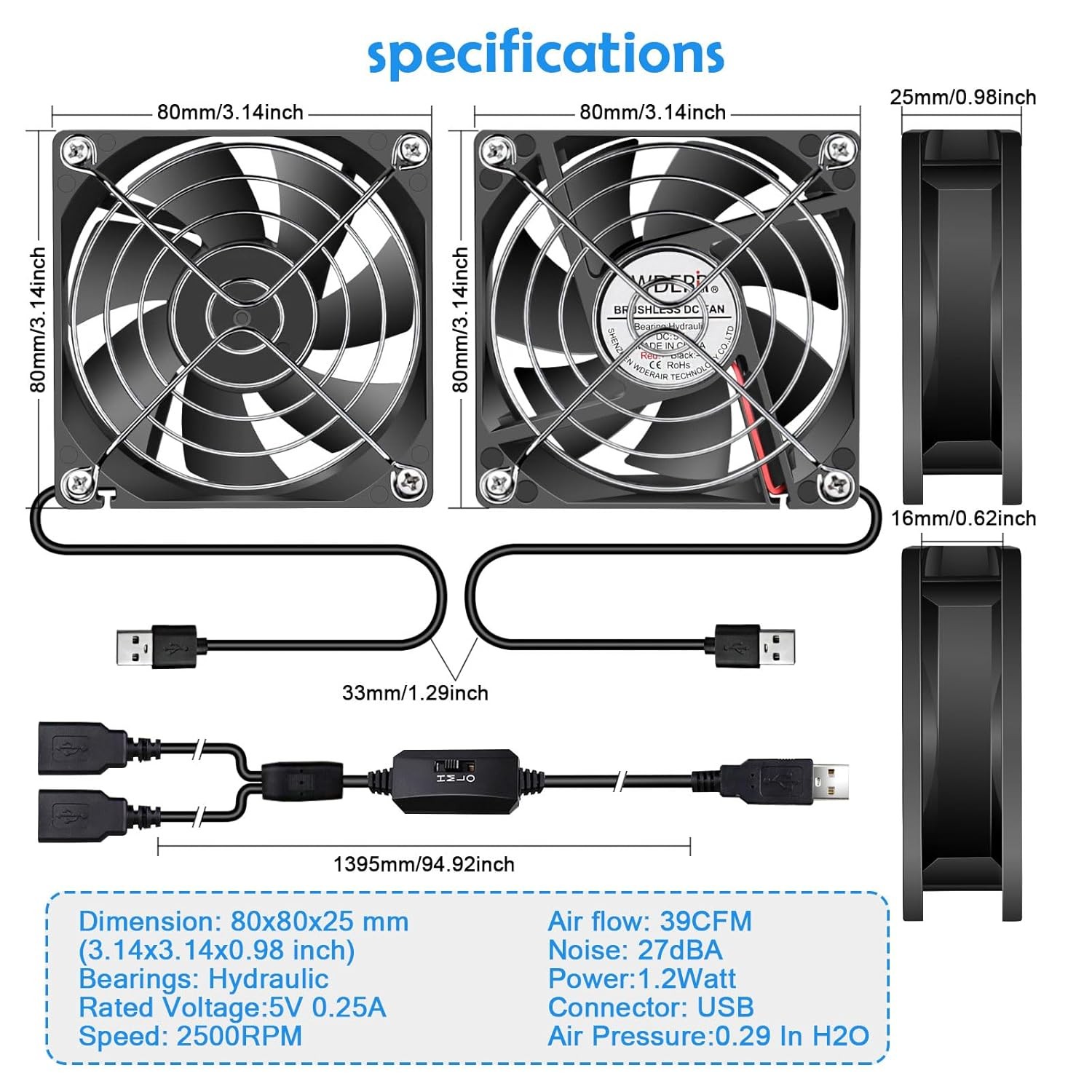 Mini 80mm USB Computer PC Case Cooling 5V Powered Fan (Quiet), Cabinet Cooler