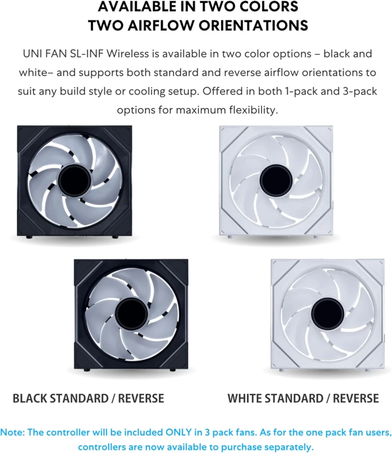 UNI Fan Sl-Infinity Wireless 120 – Triple Pack (Reverse Blade) – 2.4 Ghz Wireles