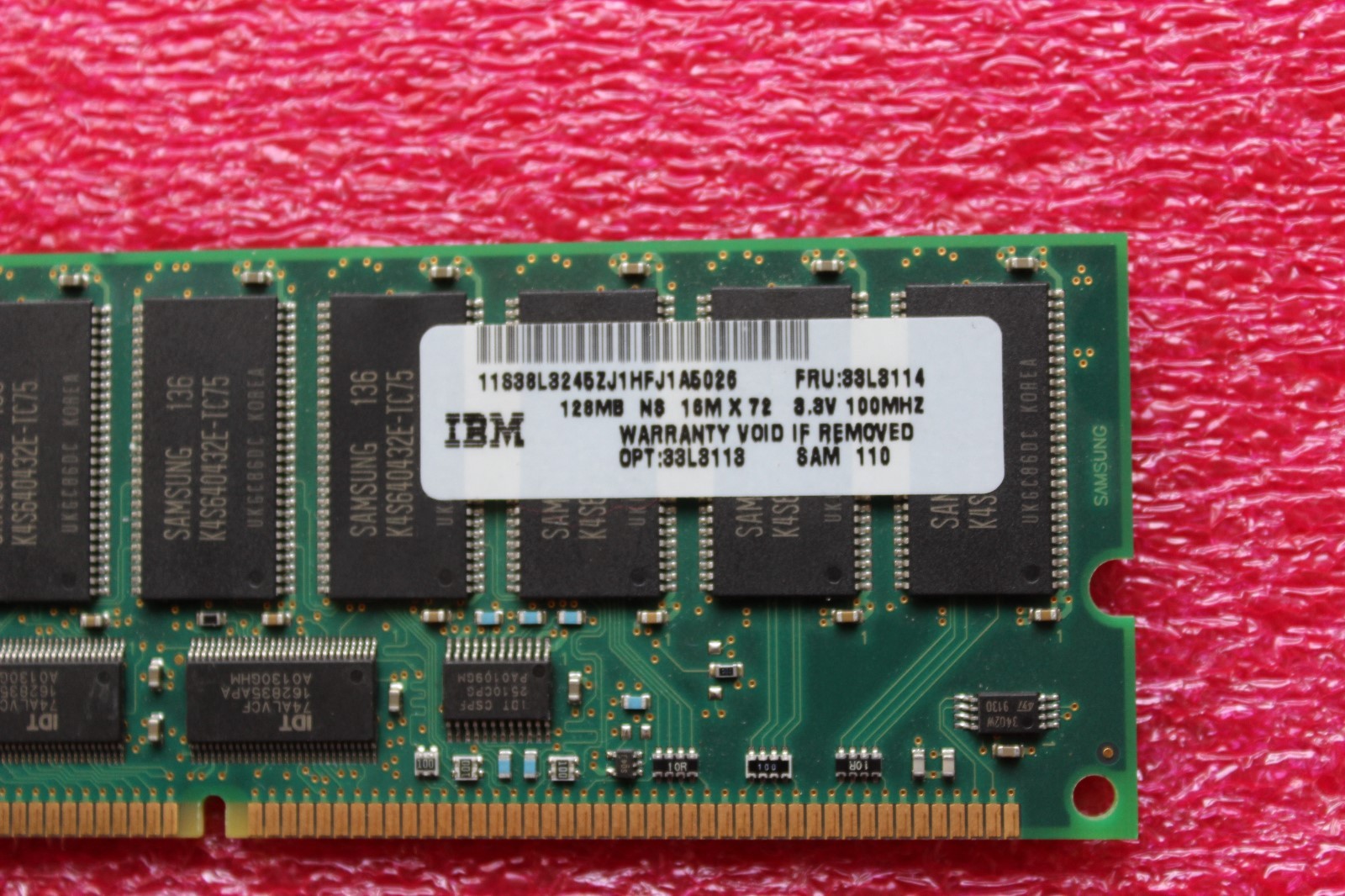 IBM 33L3113 128MB 100Mhz PC100 168-Pin SDR SDRAM ECC DIMM Memory