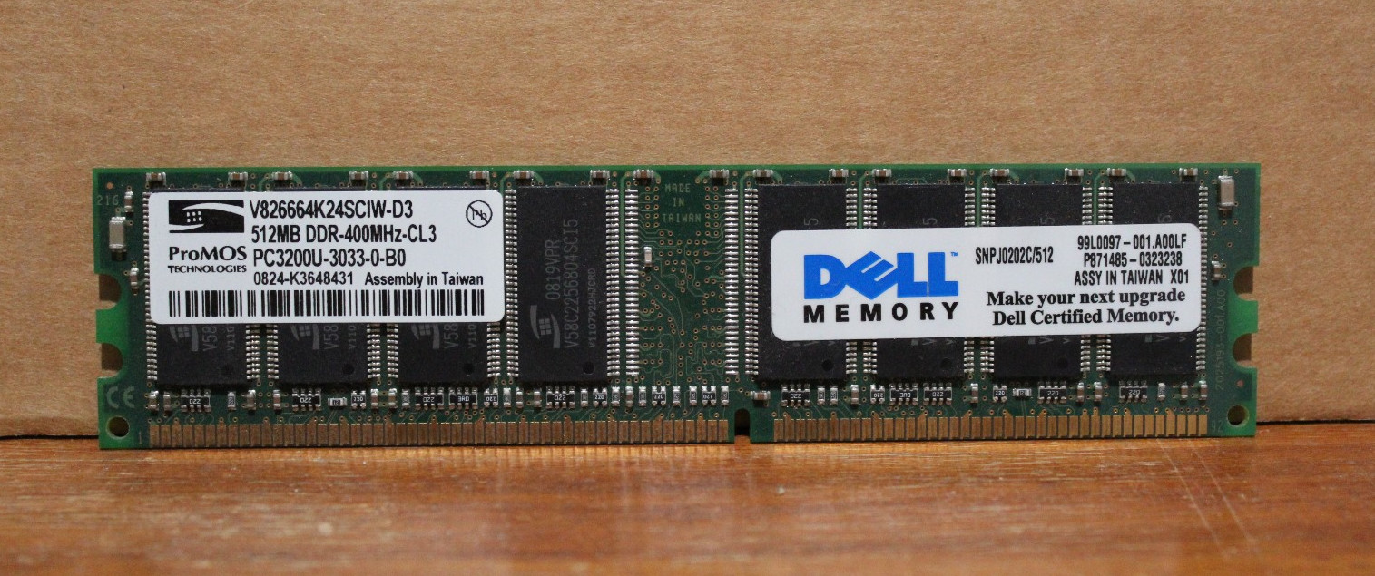 Dell ProMOS V826664K24SCIW-D3 512MB PC-3200 DDR-400MHz CL3 184-Pin DIMM
