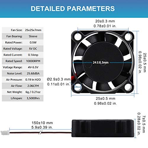 2 Pack 25mm 5V Fan – Mini 25x25x7mm 2-Pin Brushless DC Cooling Fans for Aroma