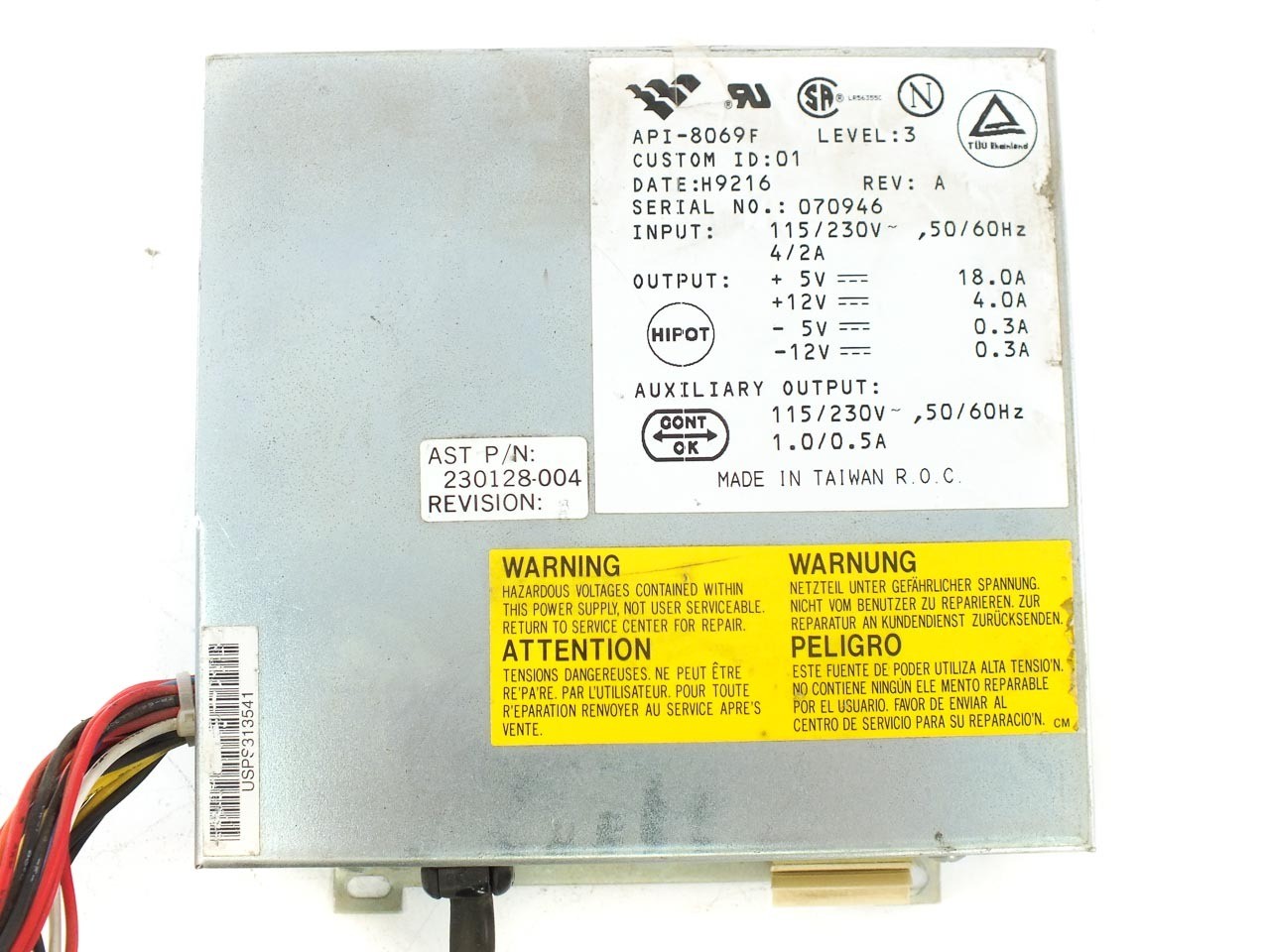 AST 230128-004 Bravo 4/33 Power Supply API-8069F Dual 115-230V 50/60Hz AT