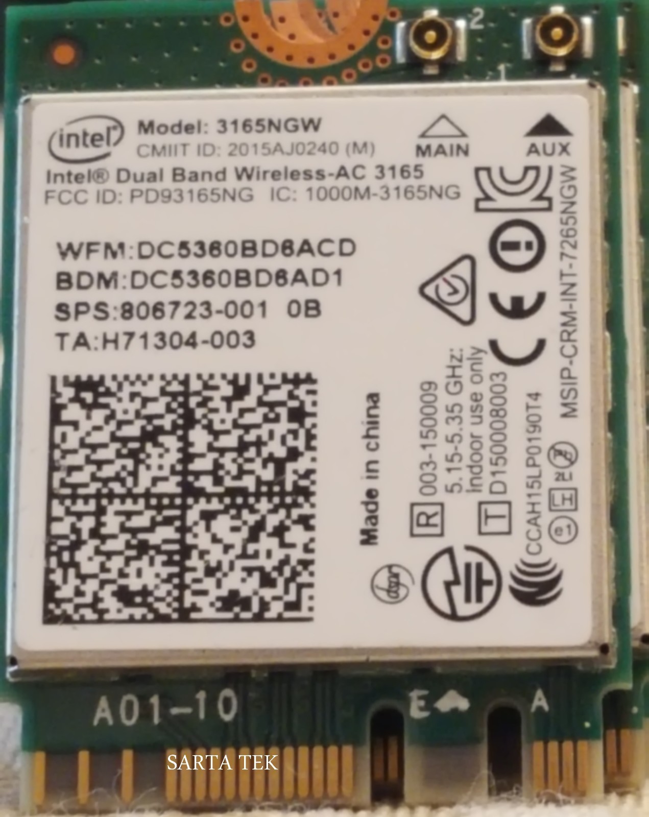 New HP 806723-001 Wireless-AC 3165 3165NGW Dual Band abgn+ac BT PCIe NGFF