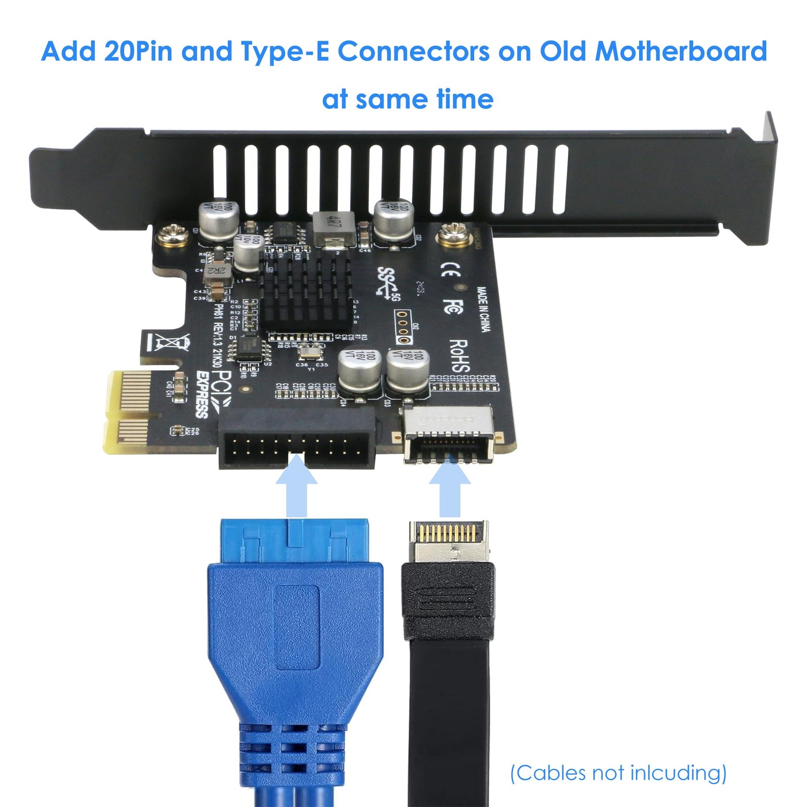 PCIe to 20Pin + Type-E Internal Card, PCI-e x1 to (19+1) Pin USB 3.0 Socket a…