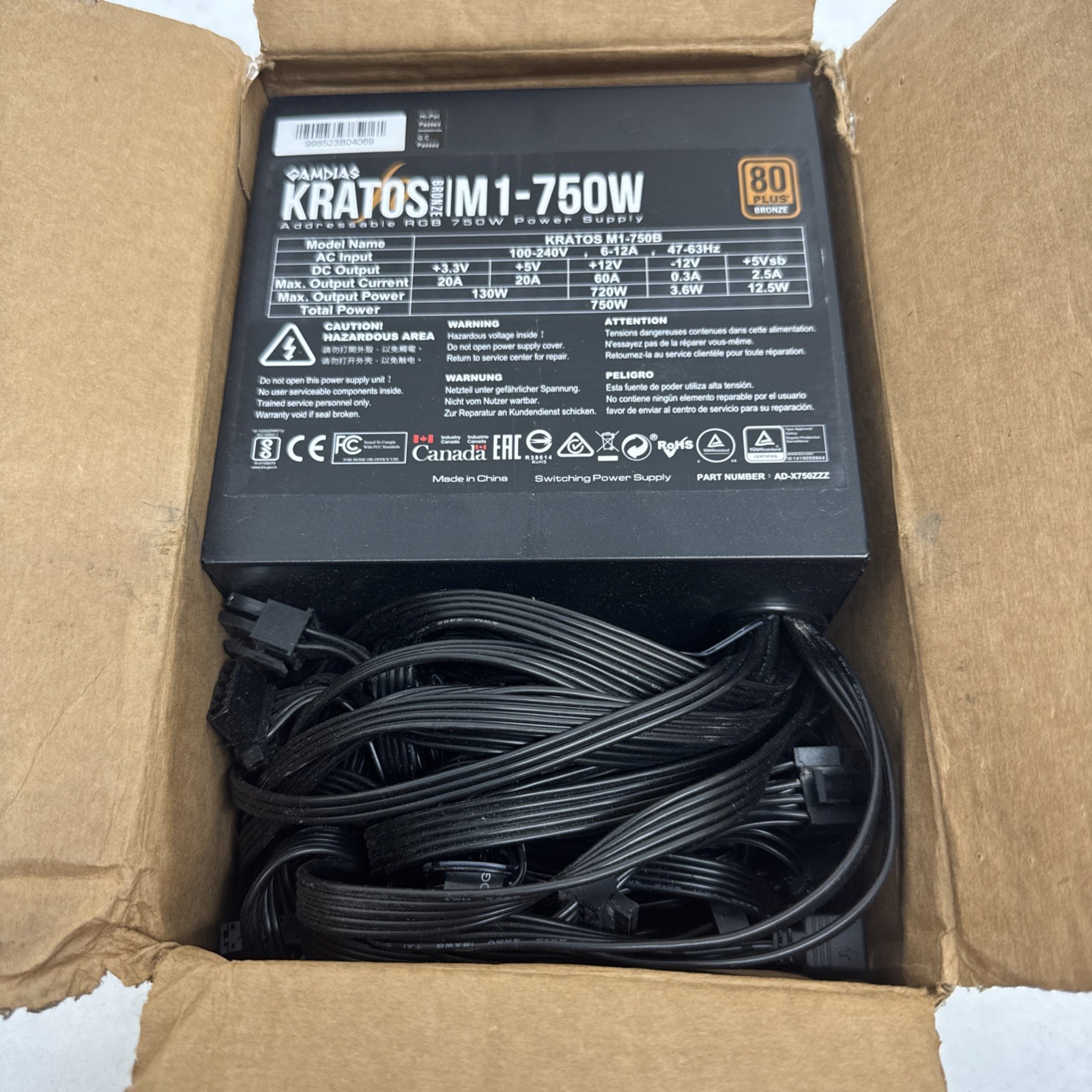 GAMDIAS Kratos M1-750B 750W RGB Power Supply ATX 80+ Bronze PSU
