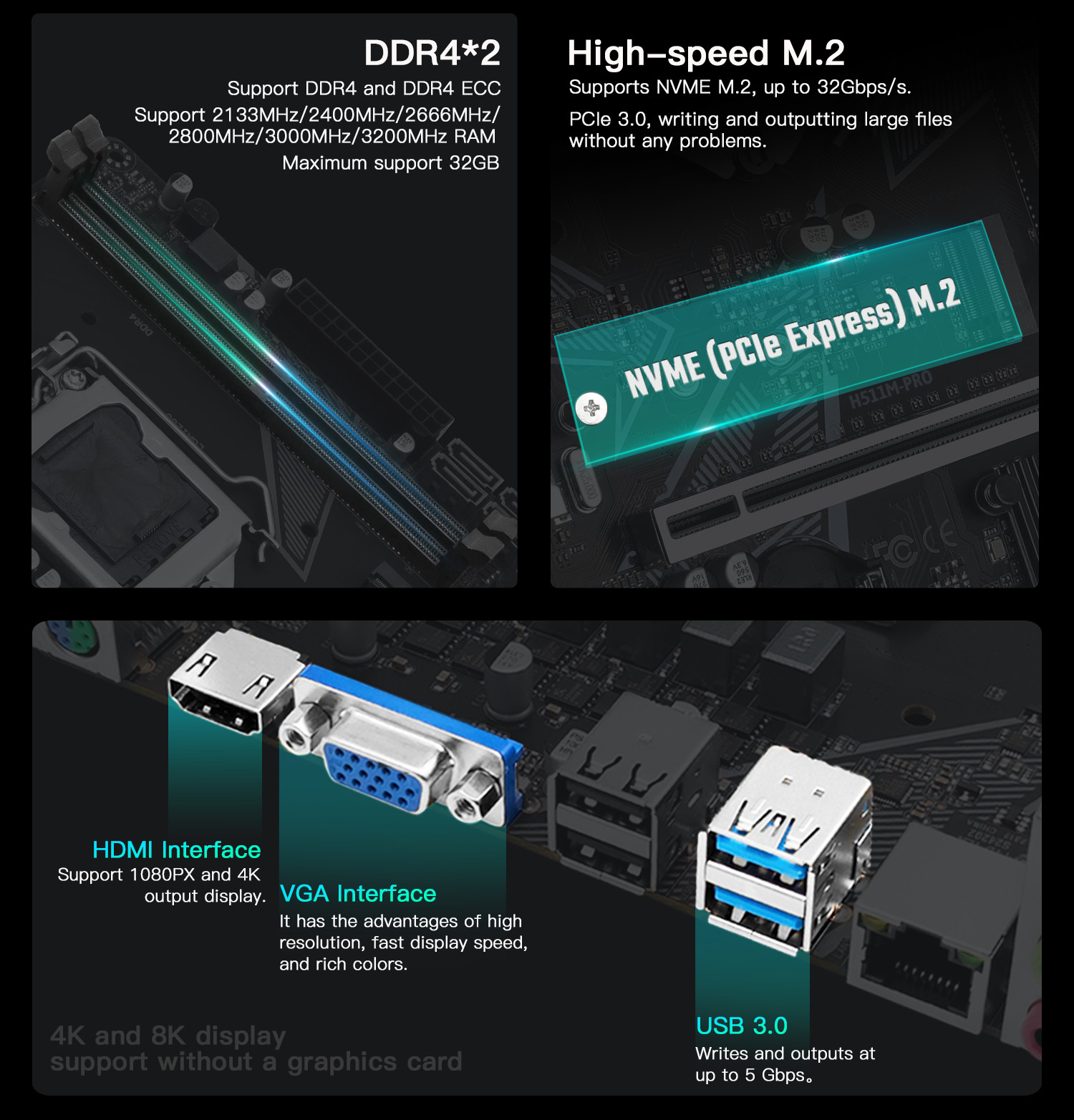 LGA 1200 Motherboard DDR4 RAM H511M PRO Intel H470 Chipset HDMI & VGA NVMe M.2