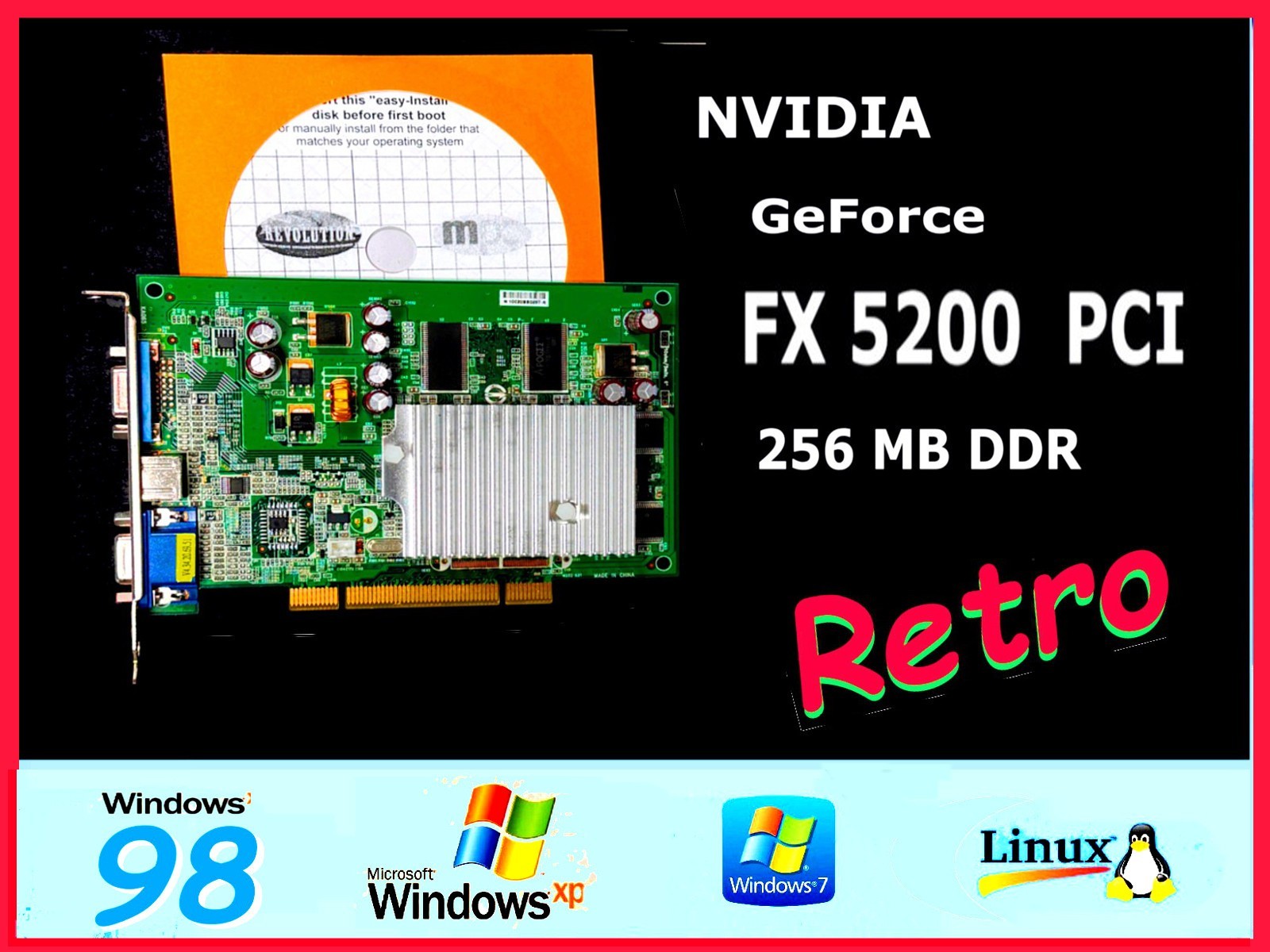 RETRO✔️ WINDOWS 98 XP 2000✔️256MB DDR1 PCI Video Card – Tested!✔️GeForce FX5200