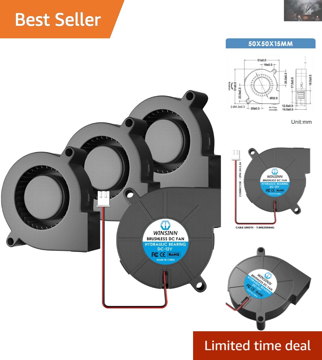 Compact 50mm 5015 Brushless Blower Fan 12V – Ideal for DIY Projects, 4 Pcs