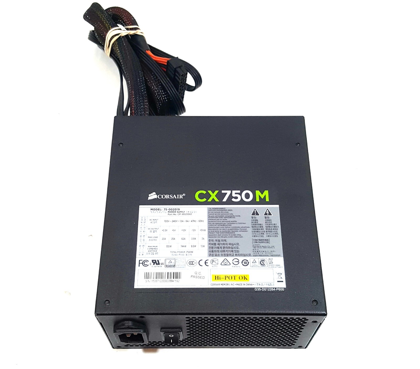 Corsair CX750M 75-002019 CP-9020061 750W Power Supply Works Tested Semi Modular