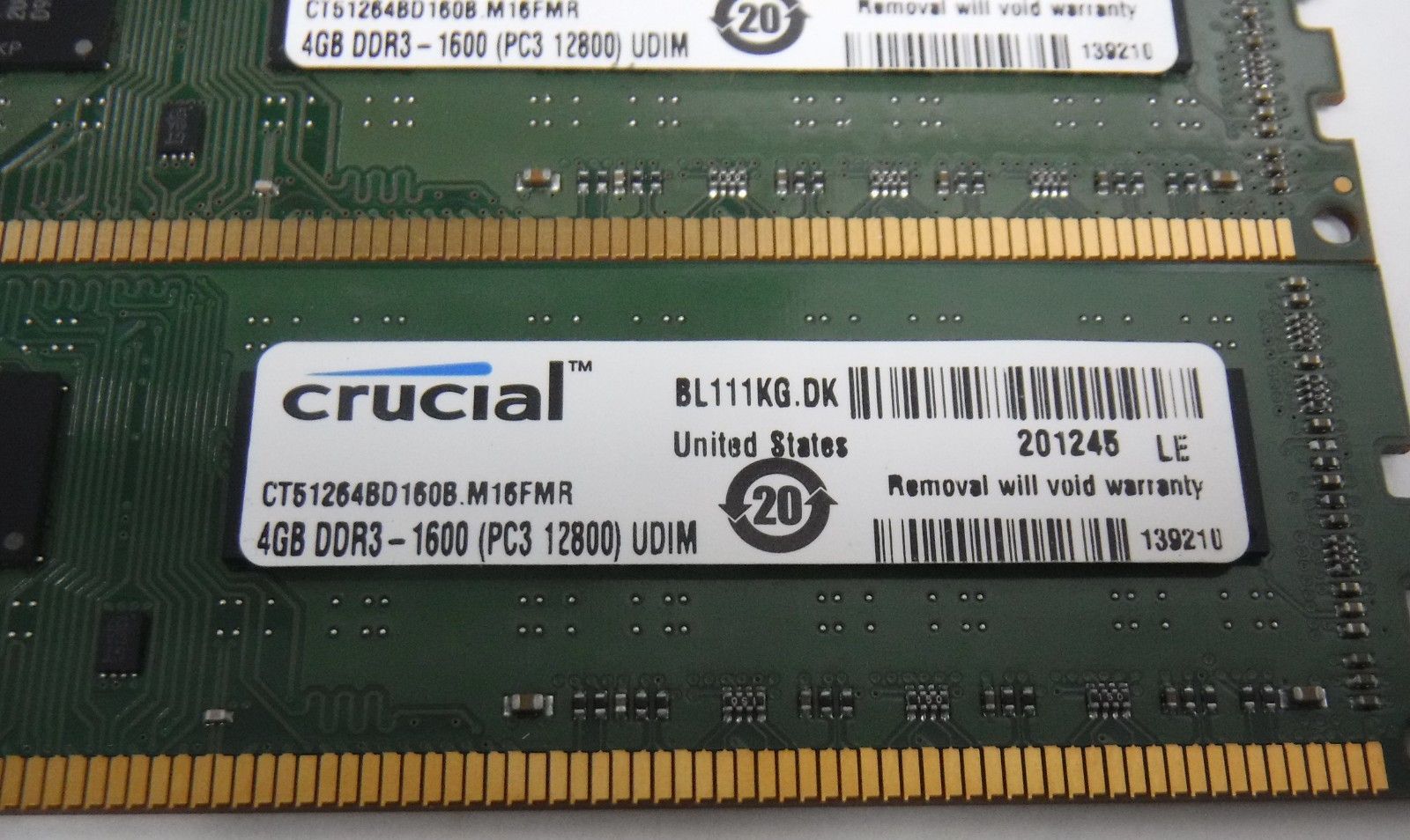 Lot of 4x4GB (16GB Total) Crucial DDR3-1600 RAM CT51264BD160B
