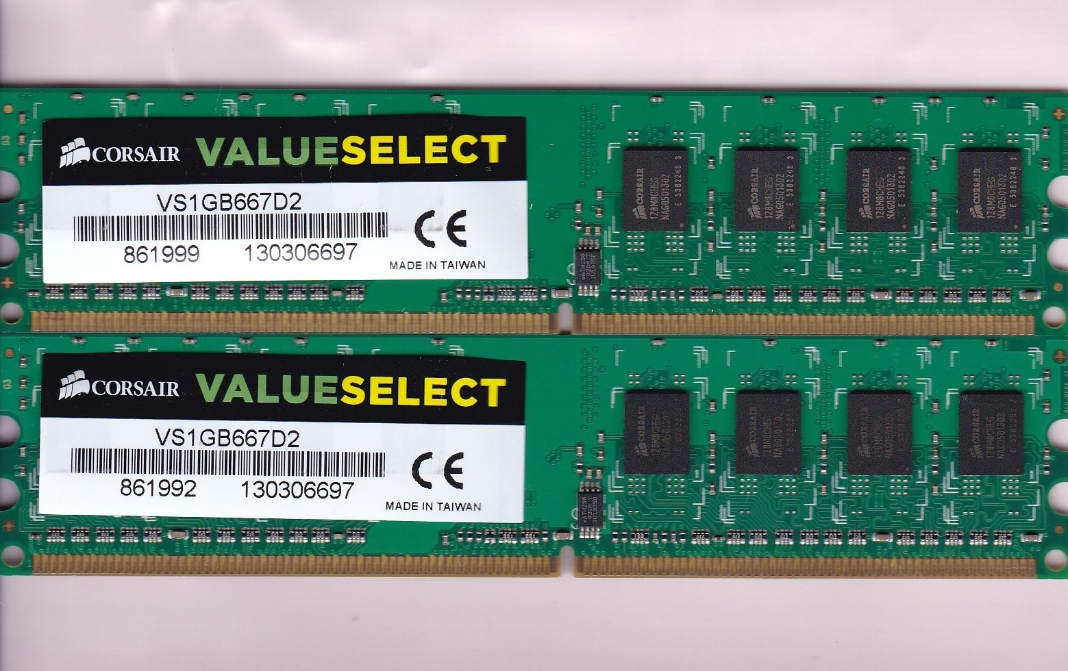 2GB 2x1GB PC2 5300 CORSAIR VS1GB667D2 ValueSelect DDR2-667 RAM KIT SINGLE RANK