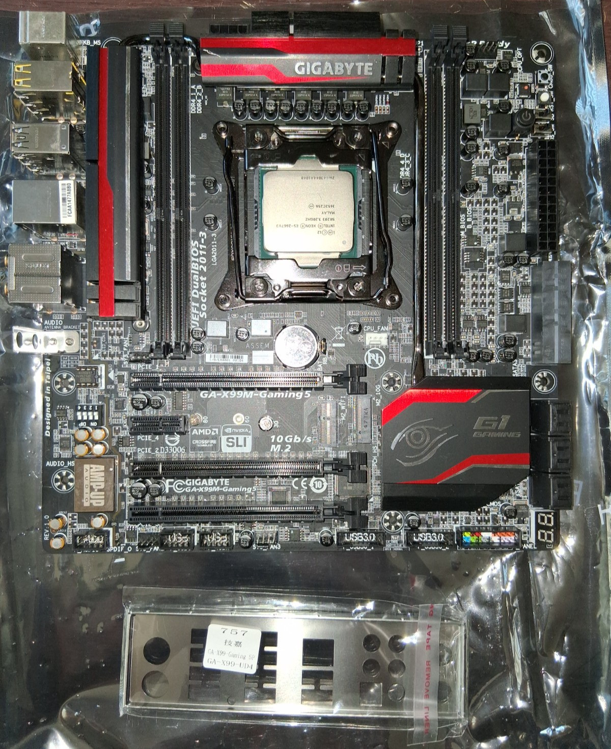Gigabyte GA-X99M-Gaming 5 Motherboard , Xeon E5-2667 CPU, IO shield