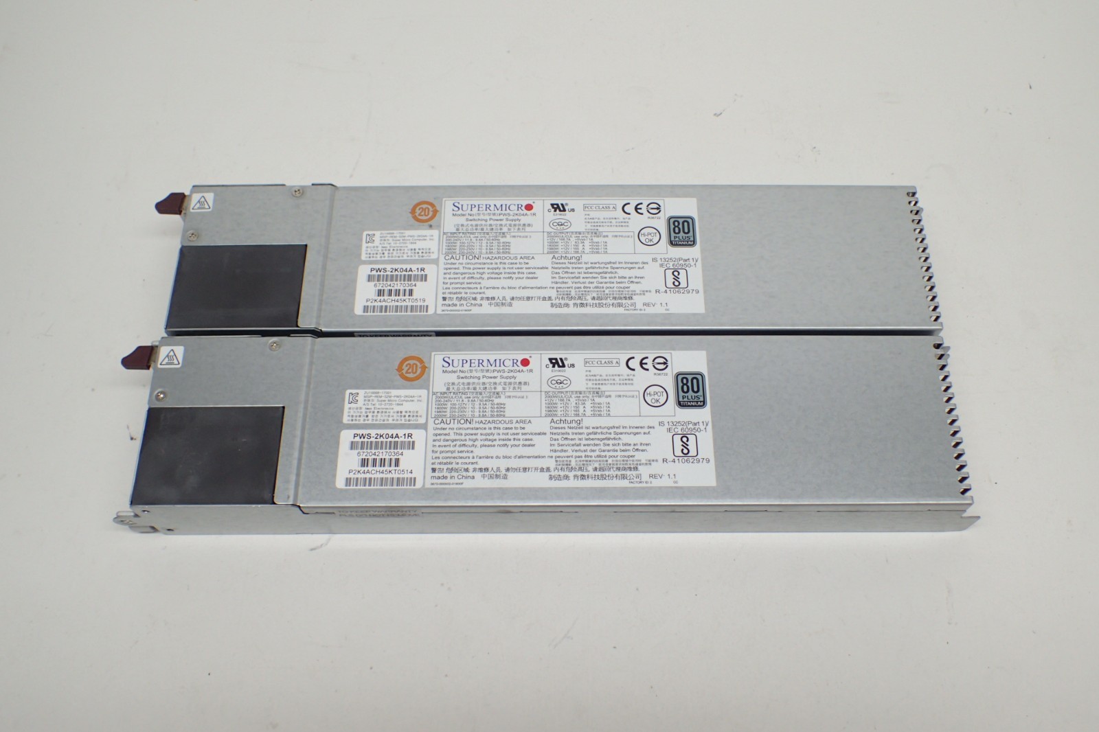 2x SuperMicro PWS-2K04A-1R Titanium 2000W Server Power Supply 80plus Titanium