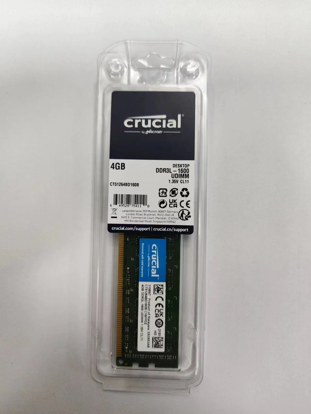 Desktop – 240-Pin DIMM: Crucial CT51264BD160B-4GB (1x4GB) 1600Mhz PC3L-12800U