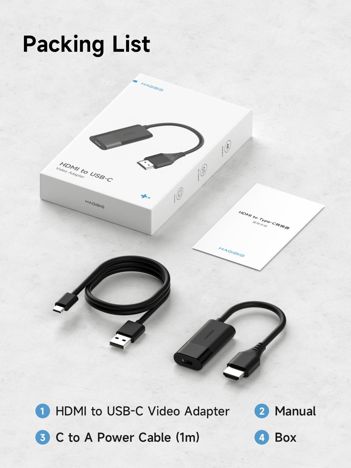 Hagibis HDMI to USB C Adapter, 4K@60Hz Male USB-C Female Cable, Black
