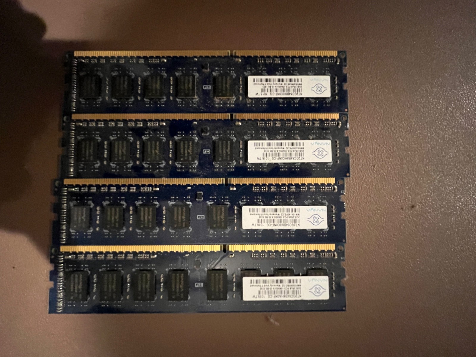 Lot of 4 Nanya 2GB 2Rx8 PC3-10600U DDR3 1333MHz RAM unbuffered DIMM. 8GB TOTAL