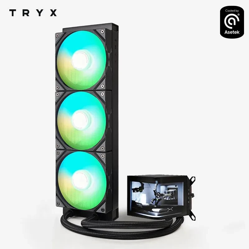 TRYX PANORAMA 360mm ARGB Black Liquid Cooler With Curved Amoled Display Asetek 8