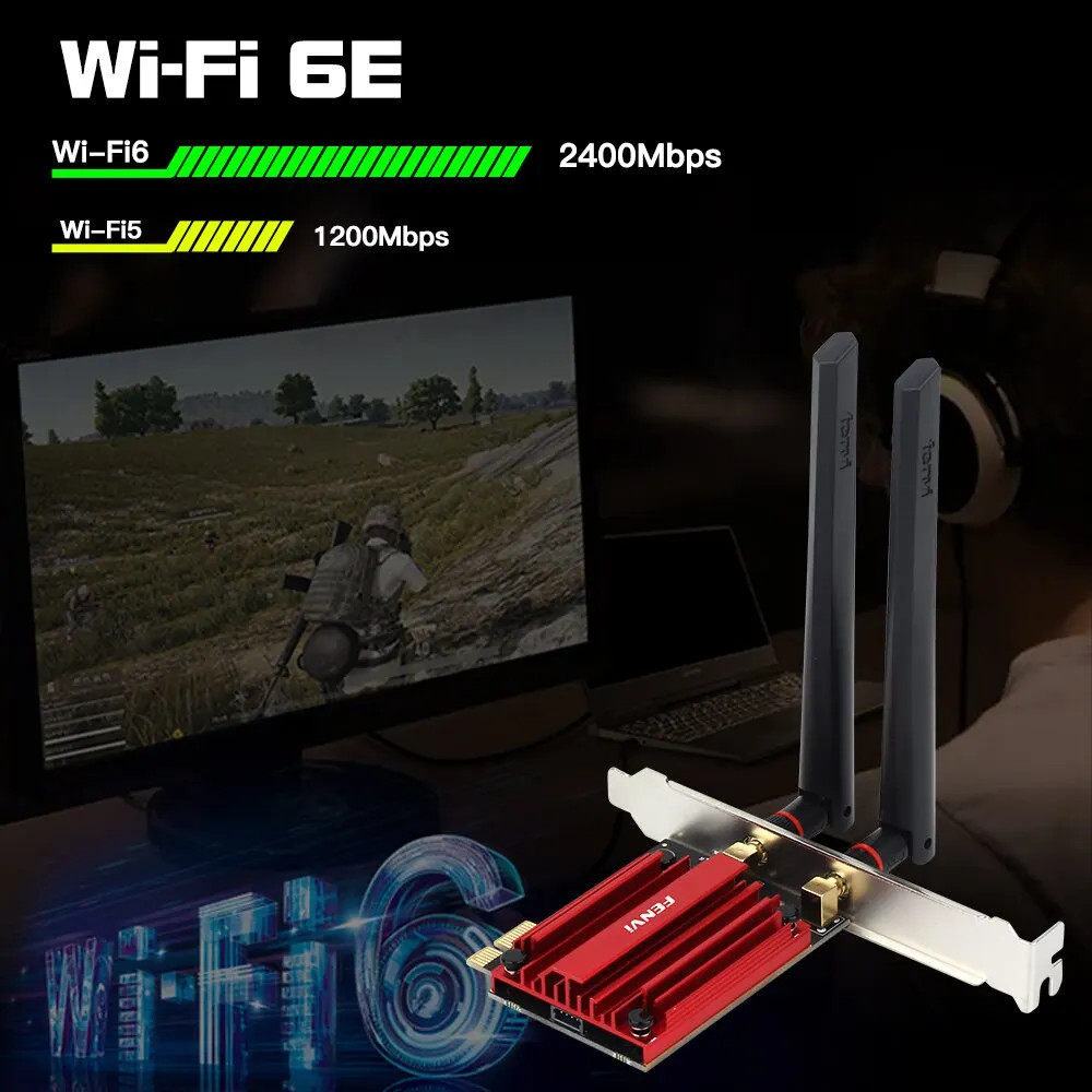 WiFi 6E AX210 5374Mbps Tri Band Wireless PCIe Adapter 2.4G 5G 6GHz Bluetooth 5.3