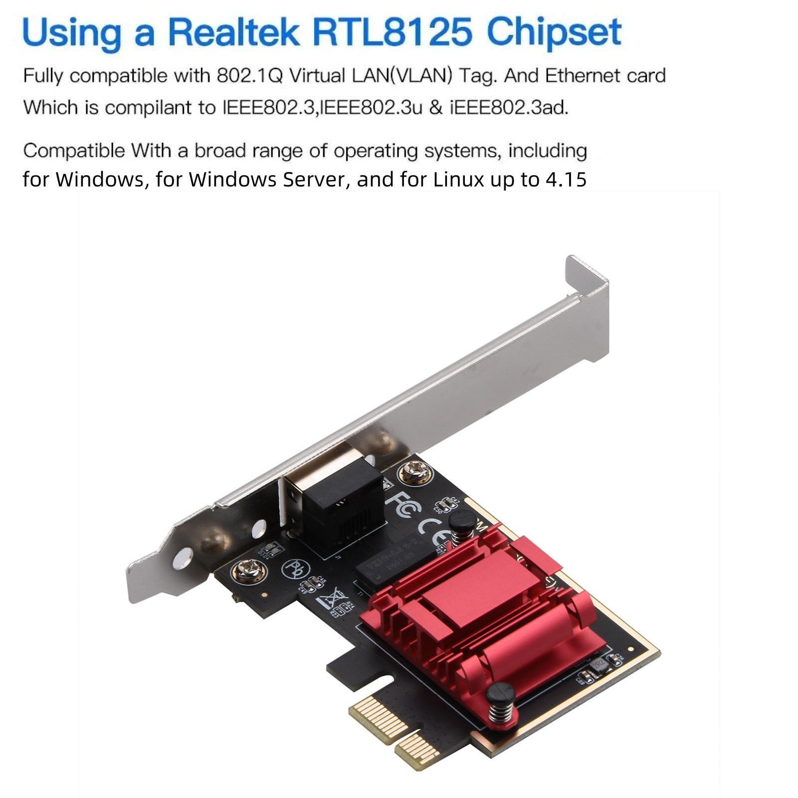 2.5G Gigabit Ethernet Adapter RJ45 RTL8125 PCI-E Gaming Network Card For Windows