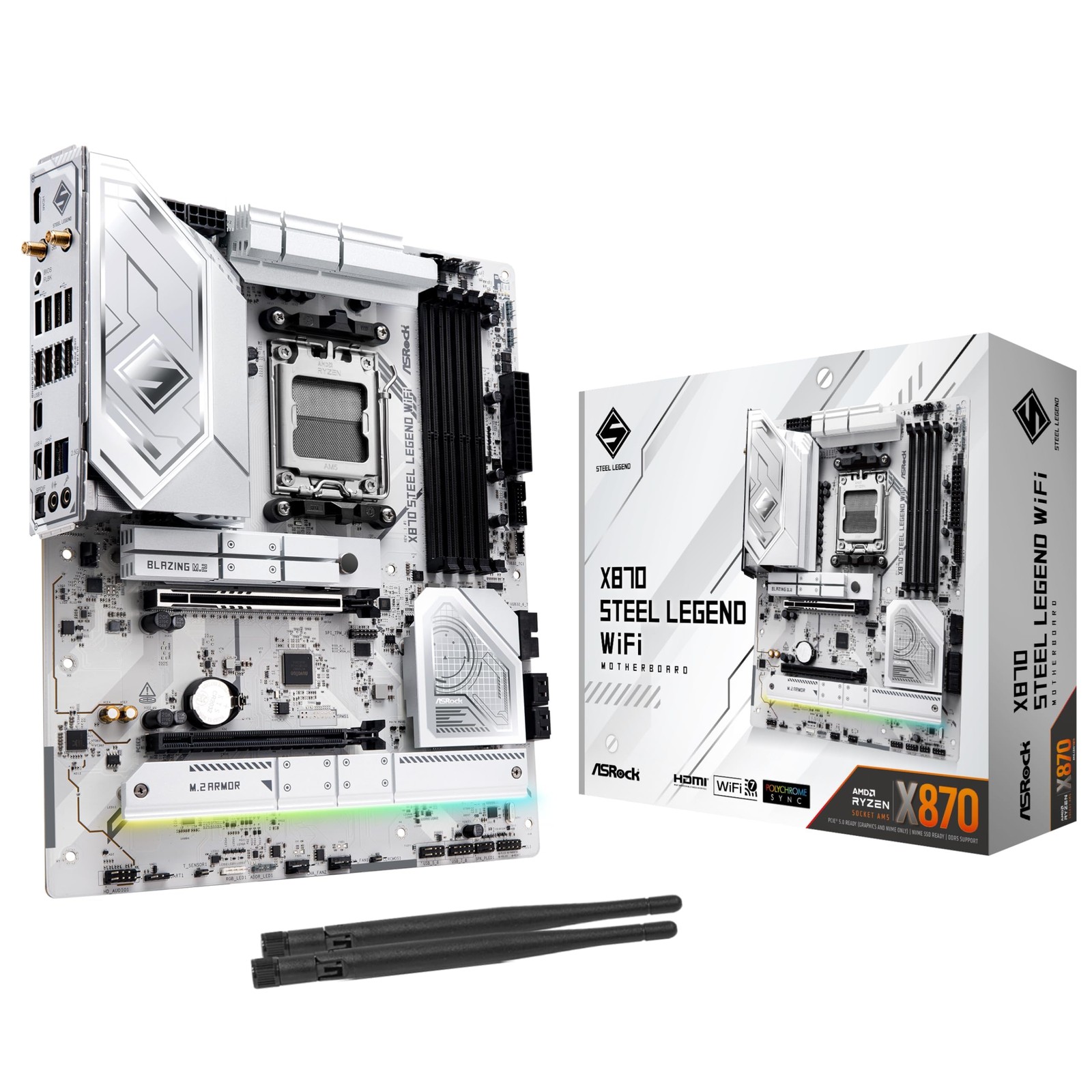 ASRock X870 Steel Legend WiFi Motherboard, compatible with AMD Ryzen 9000 series