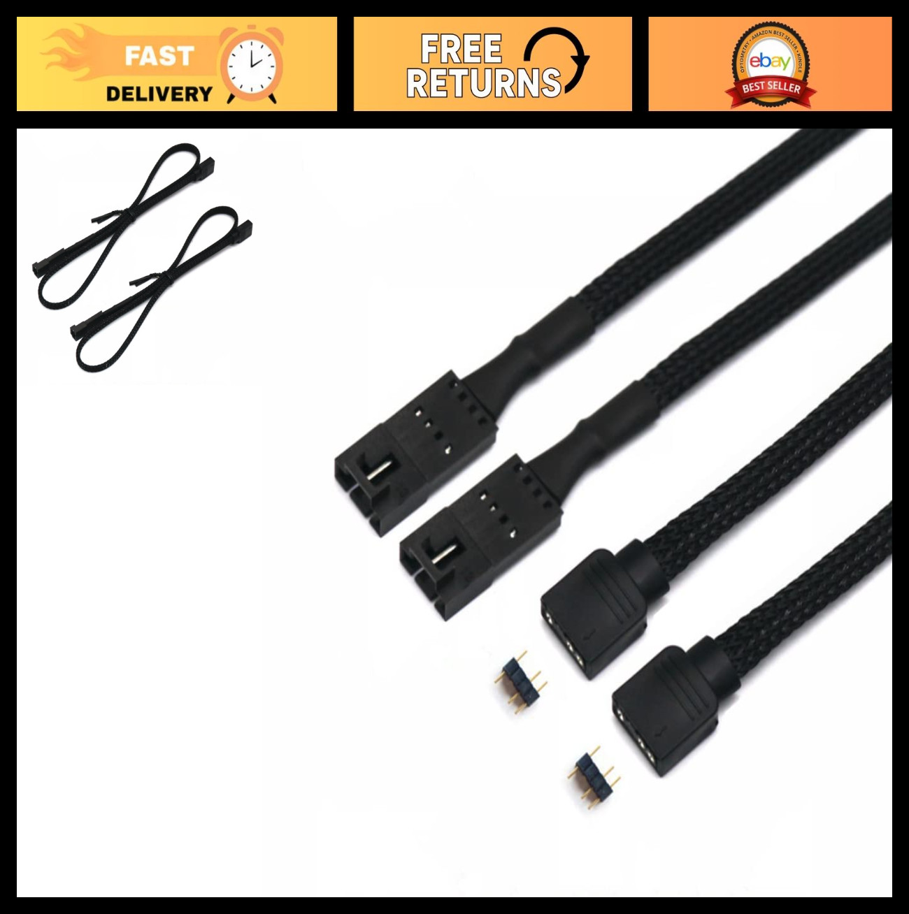 RGB Fan Adapter Cable 2pcs – 5V 3Pin to 3Pin/4Pin for LL120/140/QL Fans, 50cm