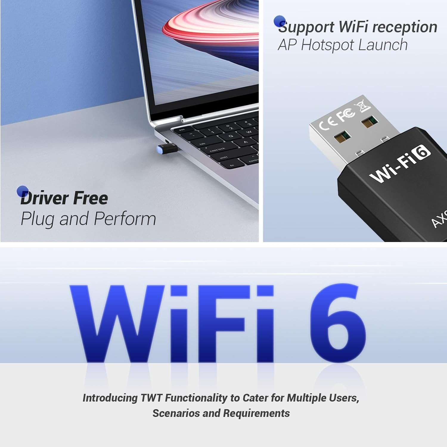 WiFi Adapter for Desktop PC, AX900 USB WiFi 6 Adapter with 5GHz/2.4GHz Dual