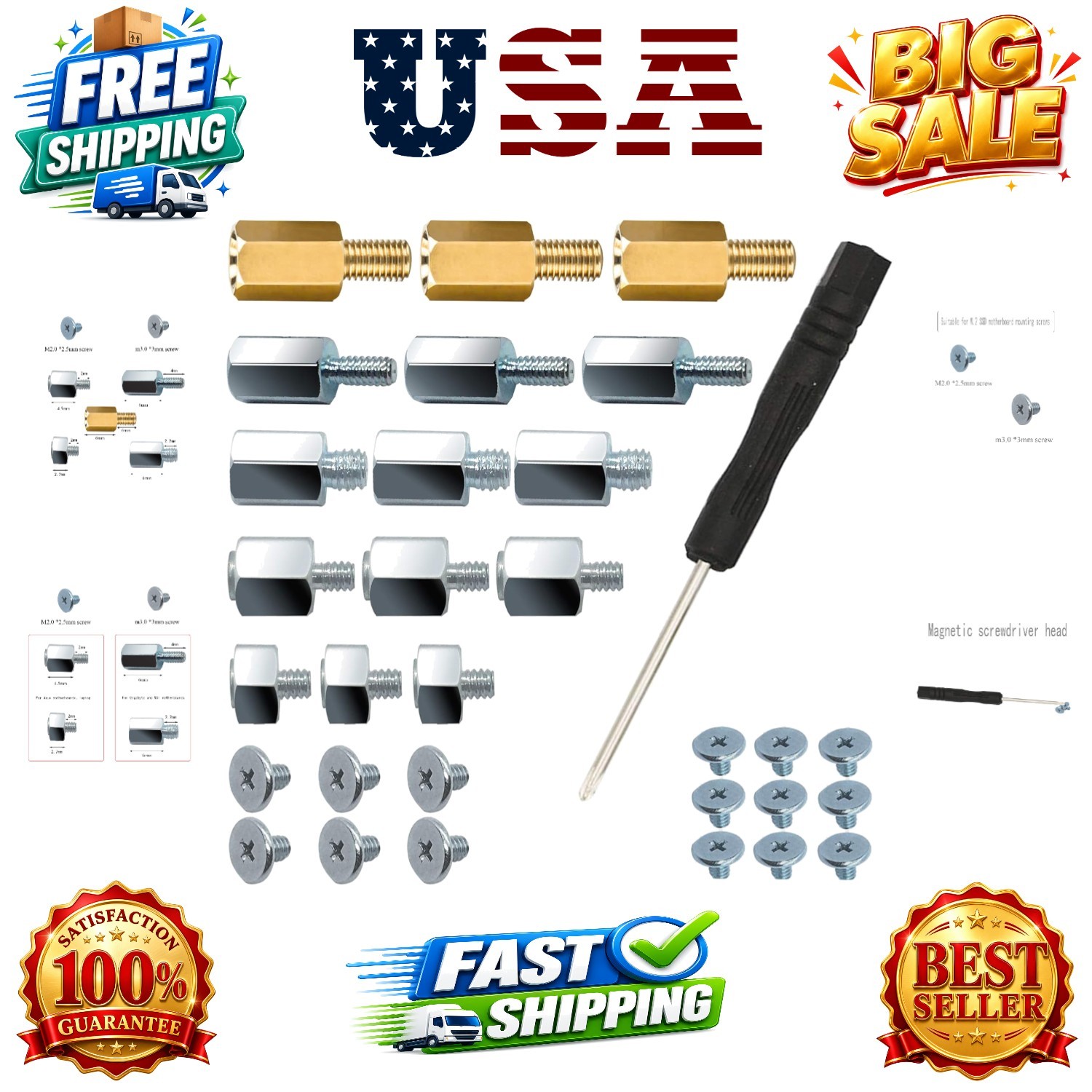 PCIe NVMe M.2 SSD Mounting Screws Kit for Asus Gigabyte ASRock Msi Motherboar…