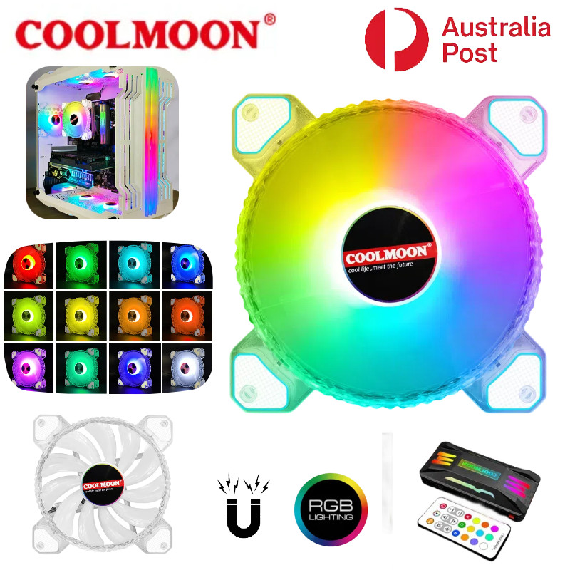 COOLMOON Cooling Fan PWM RGB Light 4Pin Desktop PC Computer Case Cooler 120MM AU