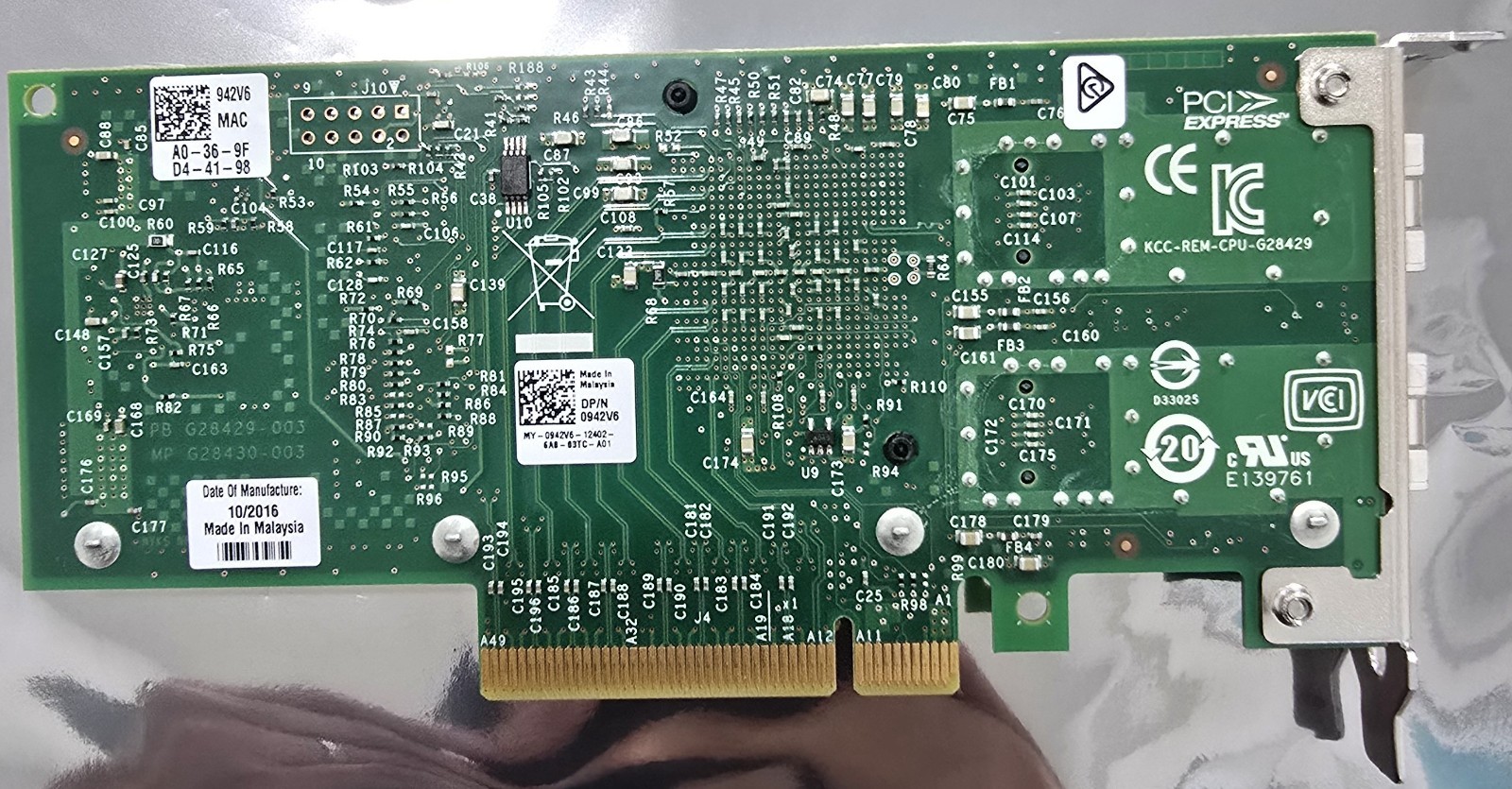Dell Intel X520-DA2 Dual Port 10GbE SFP+ PCIe Network Adapter LP 0942V6