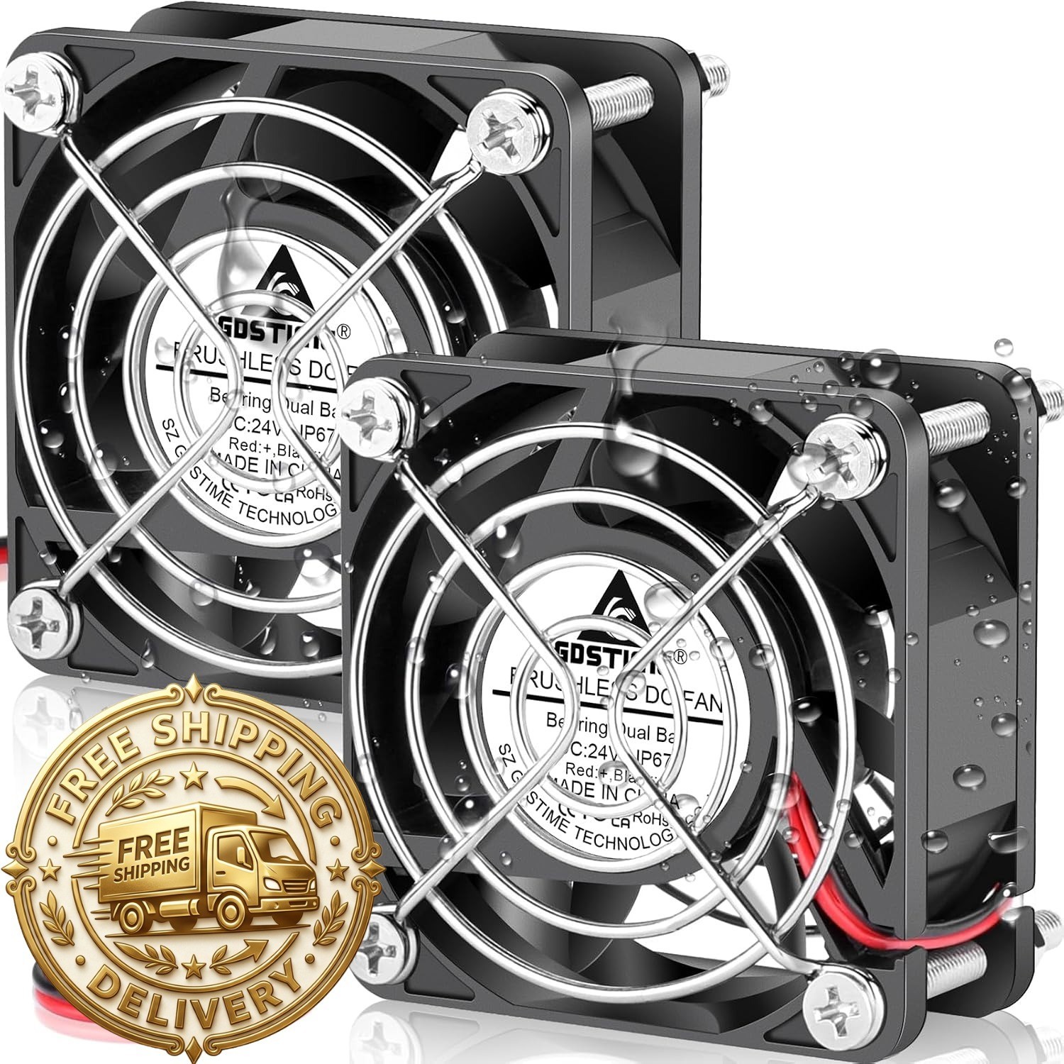 GDSTIME 60mm 24V DC Waterproof IP67 2Pin Dual Ball Bearing Cooling Fan Computer
