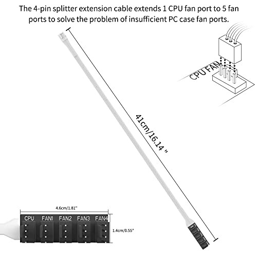 2-Pack 4Pin PWM Fan Hub 1 to 5 Ports Splitter Extension Cable for 3 WHITE