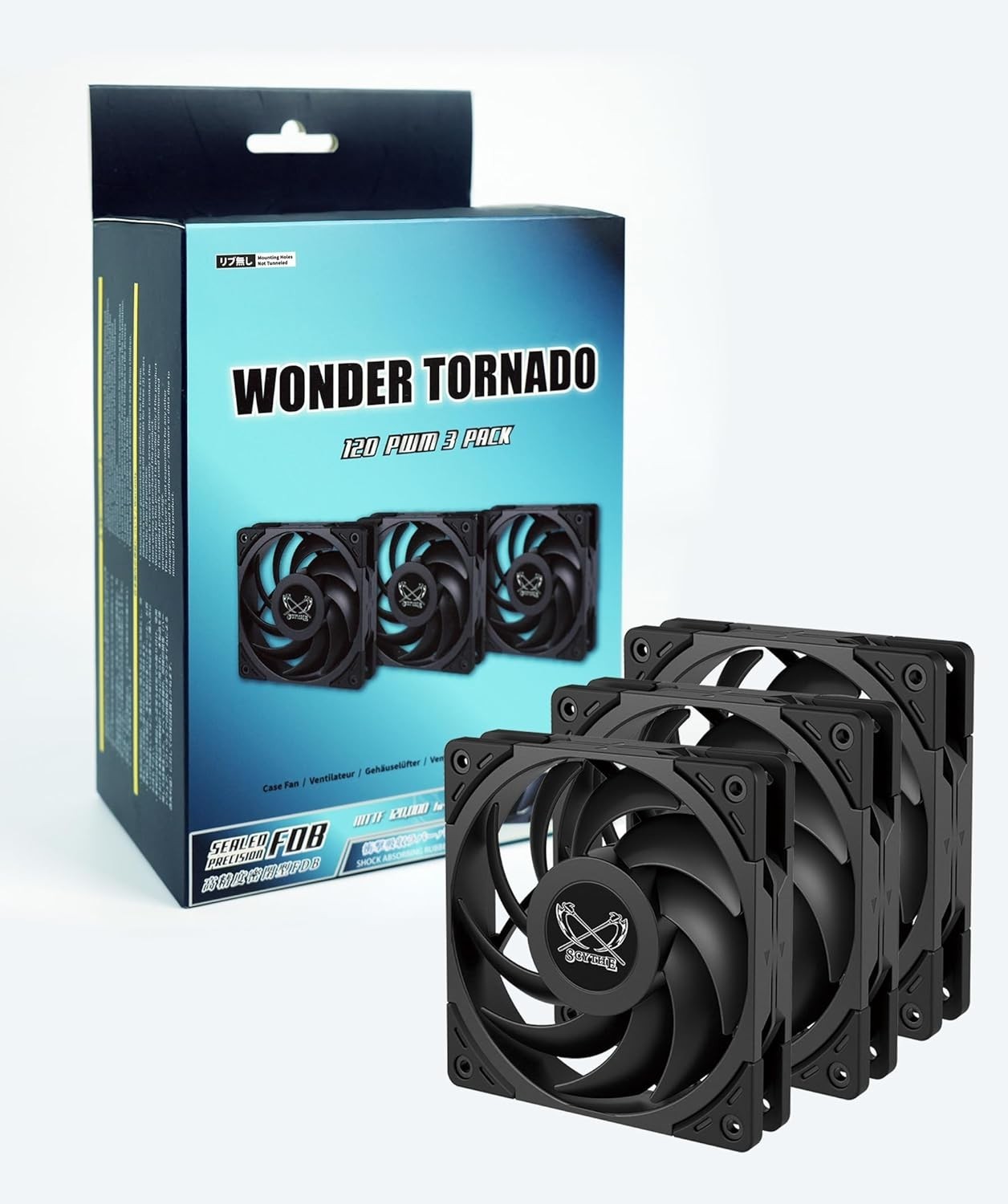 Scythe Wonder Tornado 120 PWN Case Fan, 120mm x 25mm, (2000RPM Black, 3)