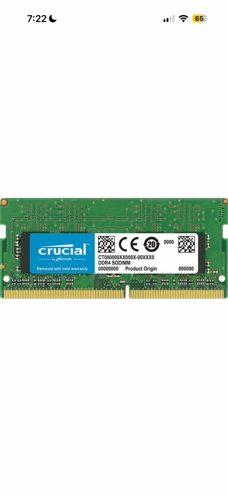 Crucial 16GB DDR4 2666 MHz PC4-21300 SODIMM 260-Pin Laptop Memory CT16G4SFRA266