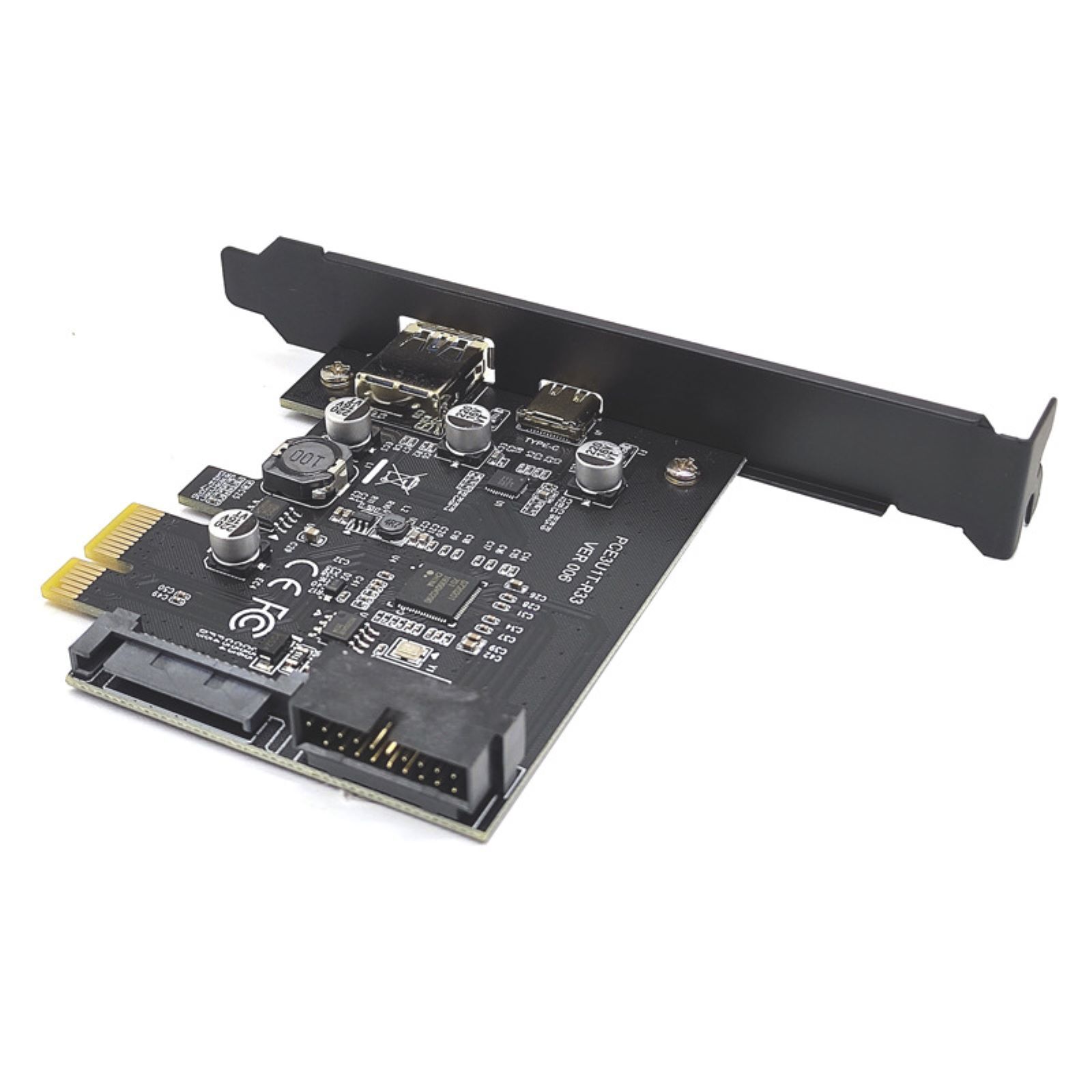 PCI-E 1X to USB3.2 Gen1 5Gbps 2 Ports(Type C+ Type A) Expansion Card W/ 19PIN