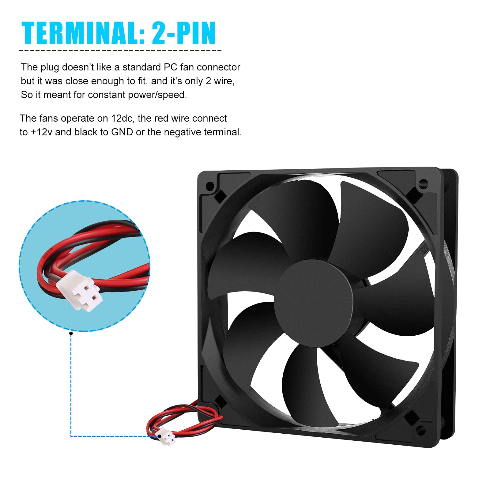 2-Pack 120mm Fan DC 12V Computer x120mm x 120x120x25mm