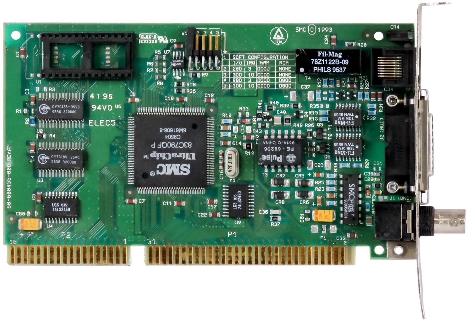 ETHERNET CARD SMC 60-600455-006 ISA BNC RJ45 MIDI