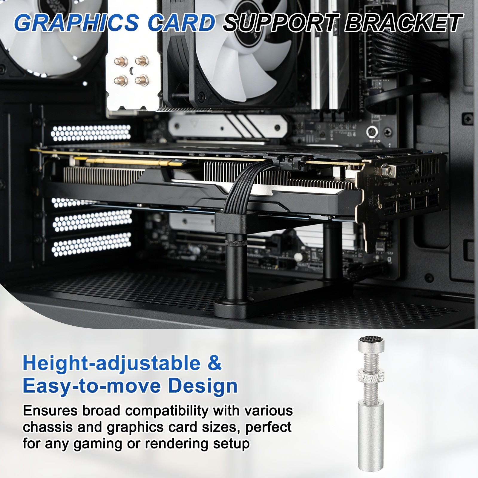 GPU Support Stand, Graphics Card Support Bracket 1.9-3.1 Inch Adjustable, Silver