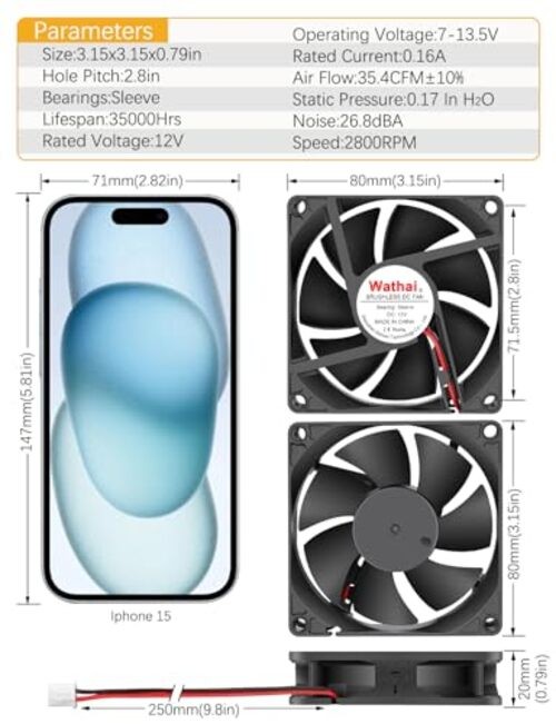 80mm x 20mm 8020 12V DC Cooling Fan 2Pin High Preformance 80x20mm 1PCS